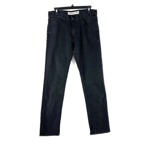 Express Rocco Slim Fit Straight Leg‎ Black Denim Jeans 32/32 Mid Rise - Picture 1 of 8